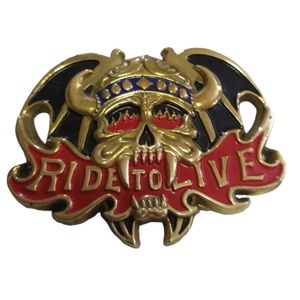 Rare Vintage 1982 Baron Brass Old School Biker Harley Ride To Live Belt Buckle